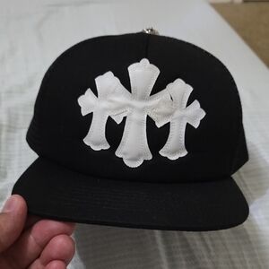 Chrome Hearts Black Hat with White Cross Patch